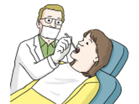 Illustration einer Frau auf dem Zahnarztstuhl