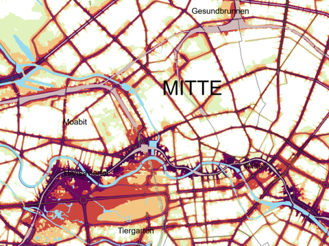 Strategische Lärmkarte L DEN (Tag-Abend-Nacht-Lärmindex) Gesamtverkehr (Straße, Schiene, Flugzeug)