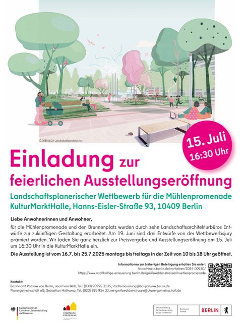 Einladung - Ausstellung Wettbewerb Mühlenpromenade am 15. Juli 2025