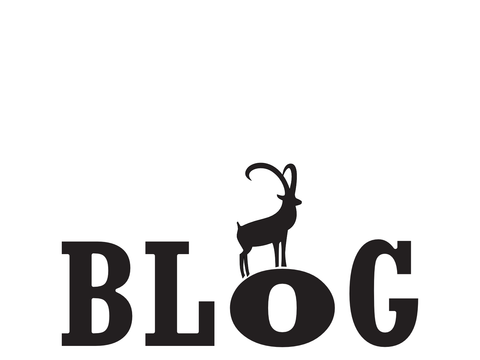 Logo: Schriftzug "BLOG" mit stilisiertem Steinbock auf dem plattgedrückten Buchstaben O