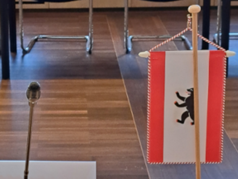 Berliner Flagge auf einem Konferenztisch