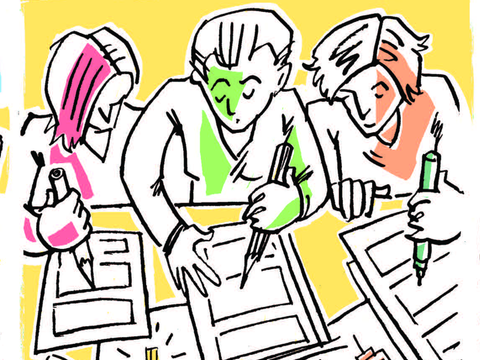 Comiczeichung über Menschen, die Comics zeichnen