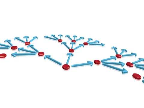 Abstrakte Darstellung einer Hierarchie mit Kreisen und Pfeilen