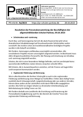 09a/2023: Resolution der Personalversammlung