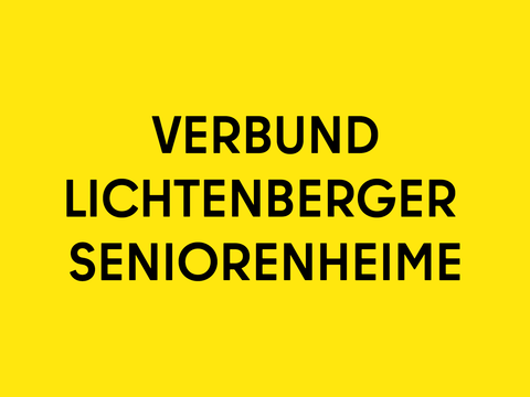 schwarze Schrift auf gelbem Hintergrund: Verbund Lichtenberger Seniorenheime