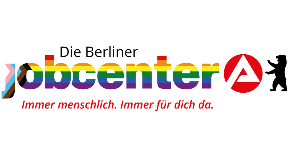 2_1_Schriftzug der Berliner Jobcenter in Pride-Gestaltung