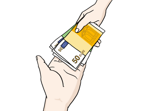 Geldübergabe einiger Euroscheine