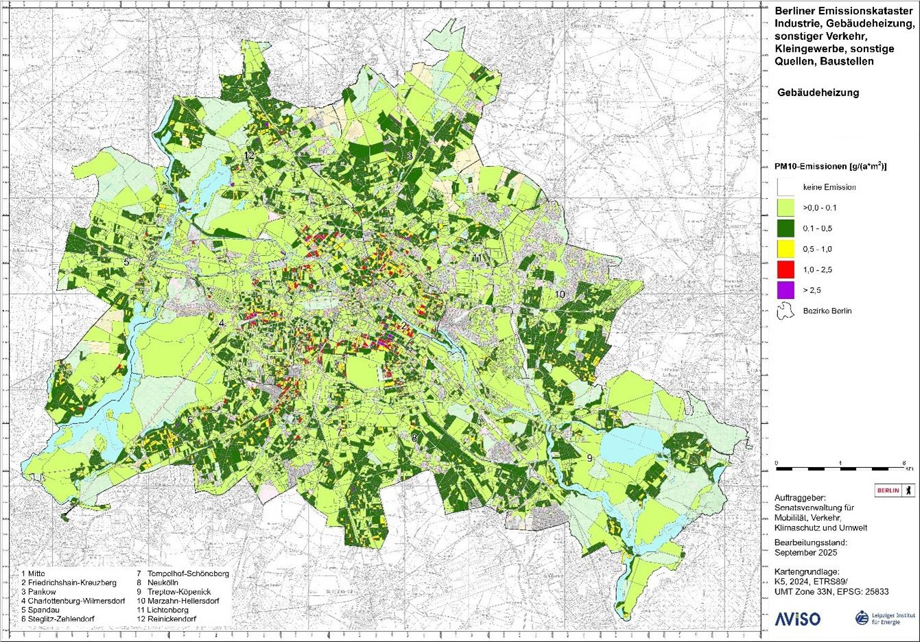 Feinstaub (PM10) - Emissionen aus Hausbrand in Berlin 2025