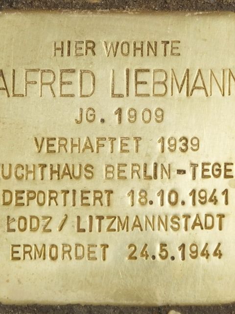 Stolperstein Alfred Liebmann, Foto:H.-J. Hupka, 2014