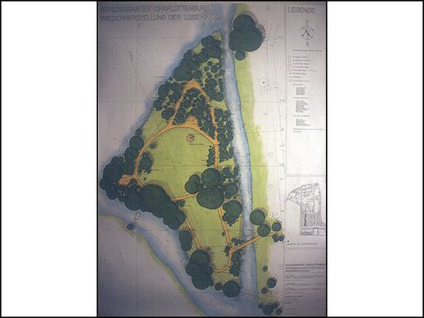 Clemens Alexander Wimmer - Schlossgarten Charlottenburg, Plan zur Rekonstruktion der Luiseninsel, 1988