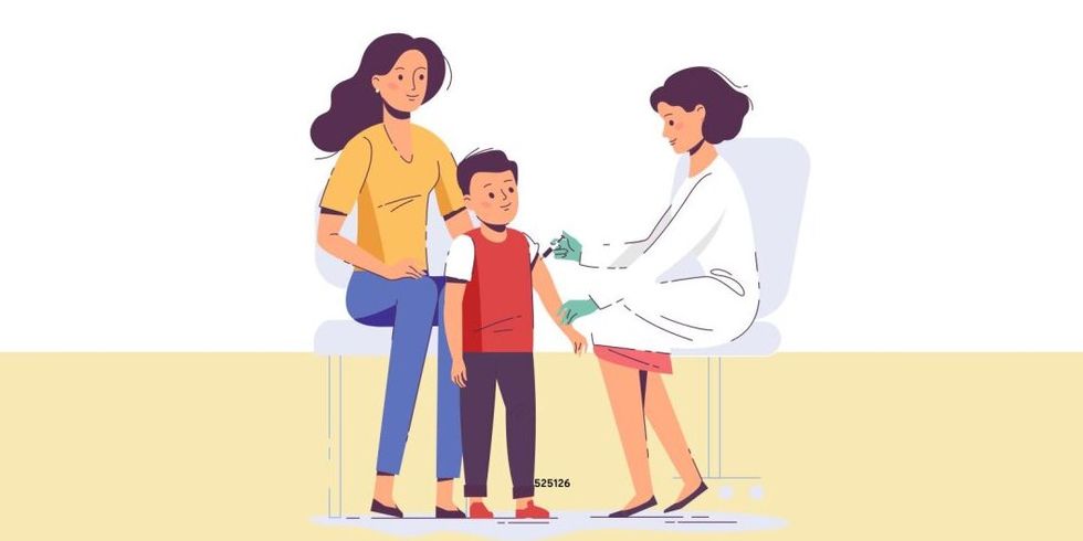 Blue Pink Illustration Covid-19 Vaccination Poster - Impfteam