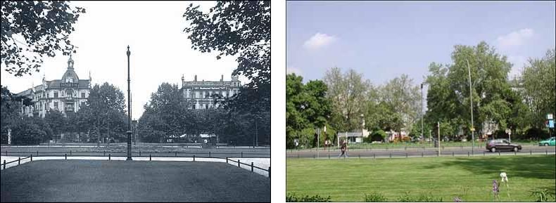 Fotovergleich historisch und heute - Auf dem Savignyplatz mit Blick nach Norden