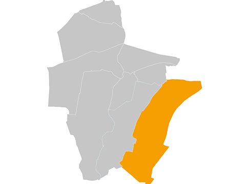 Bezirkskarte von Marzahn-Hellersdorf mit markierter Fläche für Mahlsdorf