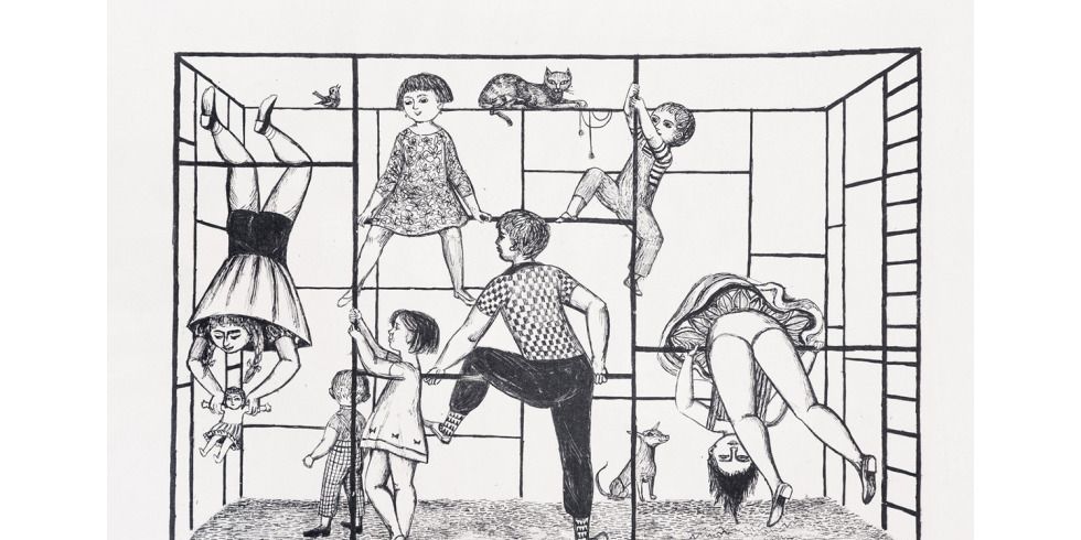 Ingeborg Flierl – Klettergerüst am Kollwitzplatz 1958, Lithografie, 30 x 43 cm