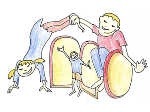 Buntstiftzeichnung von Kindern