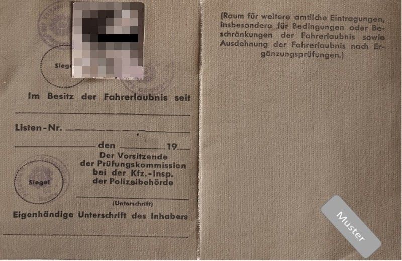 Führerscheinmodell in der DDR von 1949 bis 31.12.1967 (Variante 1)