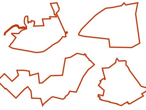 Umrisse der vier potenziellen neuen Fördergebiete der Nachhaltigen Erneuerung