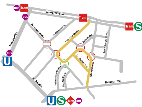 Kiezblock Bellermannkiez: Mögliche Durchfahrungsroute