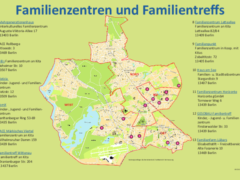 Karte Familienzentren und Familientreffs Reinickendorf 2018