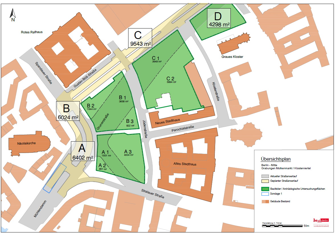 Übersichtsplan Molkenmarkt: Größe der Flächen (Bild: Landesdenkmalamt Berlin)