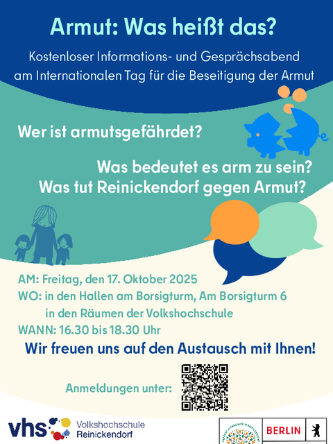 Flyer zur Veranstaltung am 17.10.2025 "Armut: Was heißt das?" (Bild: VHS Reinickendorf)