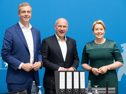 Sitzung des Senats: Kai Wegner, Franziska Giffey, Stefan Evers