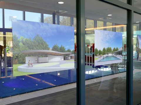 Päne für das Außenbecken am Stadtbad Tiergarten im Fenster der Halle