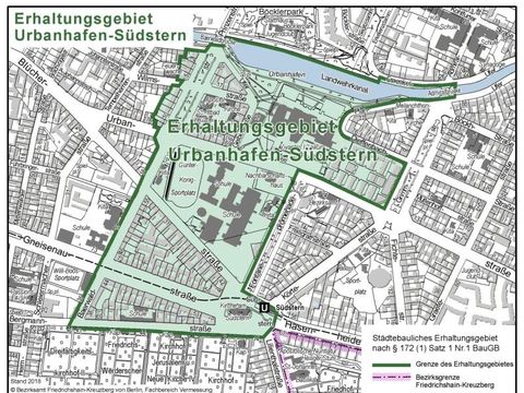 Karte Erhaltungsgebiet Urbanhafen-Südstern 2-2019 (Bild: Stadtentwicklungsamt Friedrichshain-Kreuzberg)
