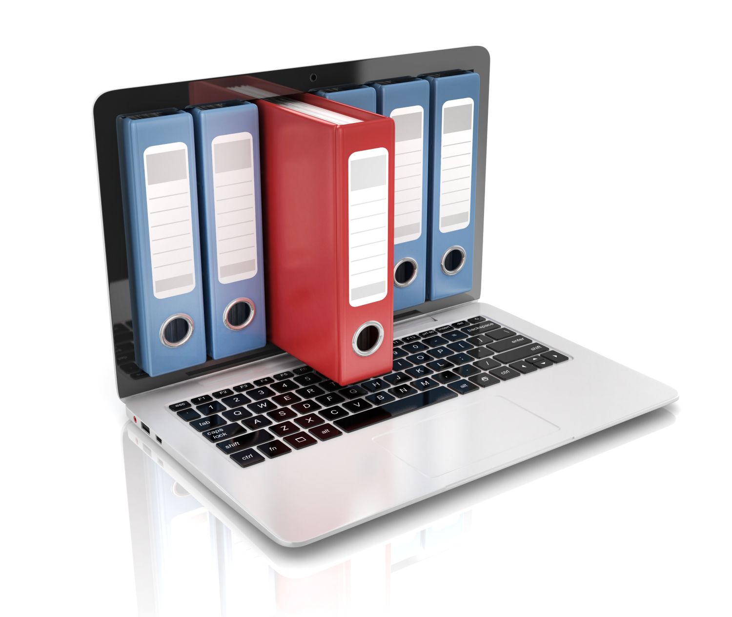 Datei in Datenbank - Laptop mit Ringmappen