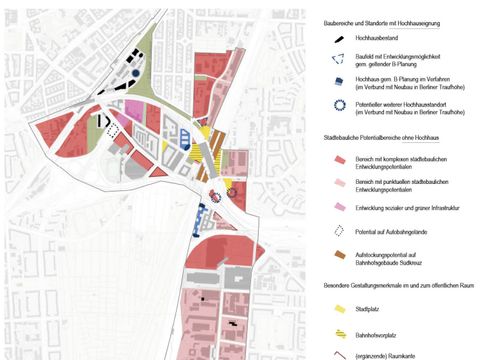 Geltungsbereich des Hochhausleitbildes Schöneberg-Südkreuz im Umfeld der beiden Bahnhöfe Schöneberg und Südkreuz (Bild: Bezirksamt Tempelhof-Schöneberg 2021)