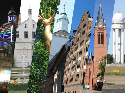 Collage mit mehreren Bildern von Gebäuden aus Tempelhof-Schöneberg