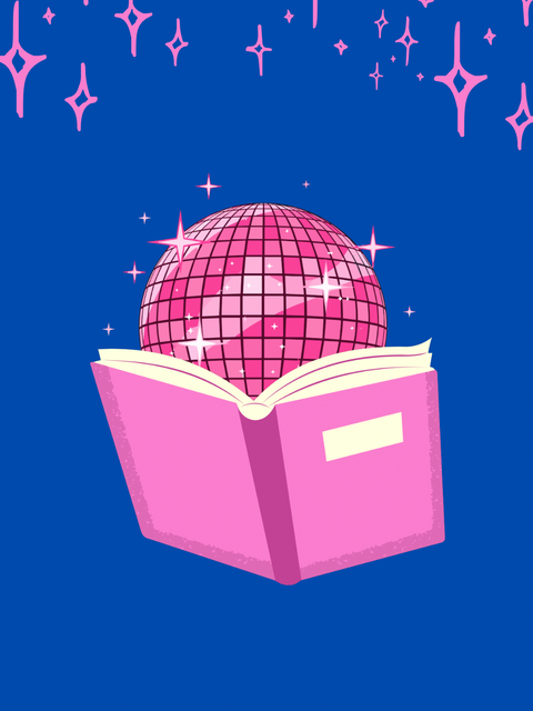 Rosafarbende Soskogugel liest aus rosafarbenem Buch