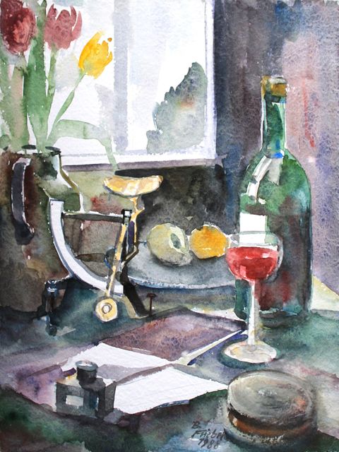 Stillleben mit Briefwaage, 1988, Aquarell, 47 cm x 36 cm (Bild: Bernhard Friebel)