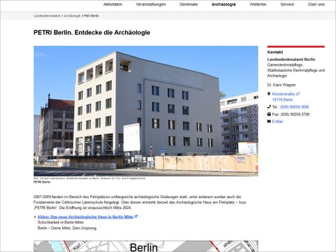 Internetseite zu PETRI Berlin (Bild: Landesdenkmalamt Berlin)