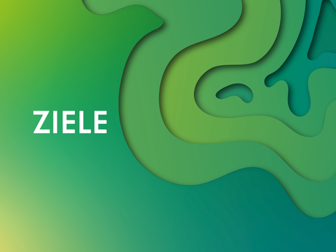 Grüner Farbverlauf mit organischen Schichten rechts, Text "Ziele" links in Weiß.