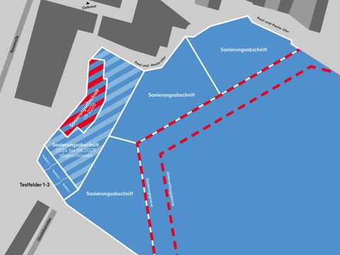 Sanierung Rummelsburger See: Lageplan der Sanierungsabschnitte (Bild: SenMVKU)