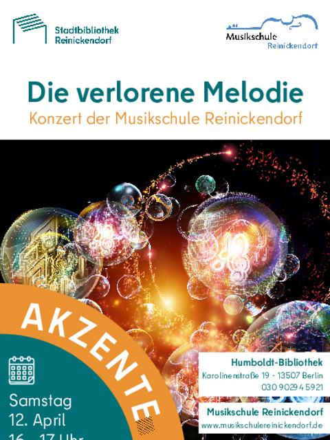 Programmflyer für das Konzert der Musikschule Reinickendorf in der Humboldt-Bibliothek