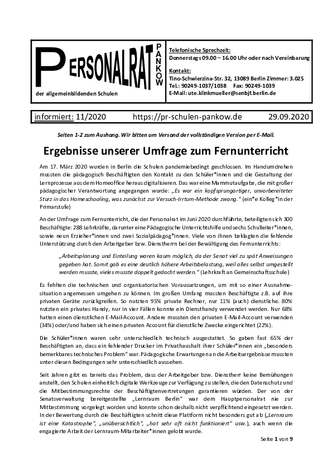 11/2020: Ergebnisse unserer Umfrage zum Fernunterricht