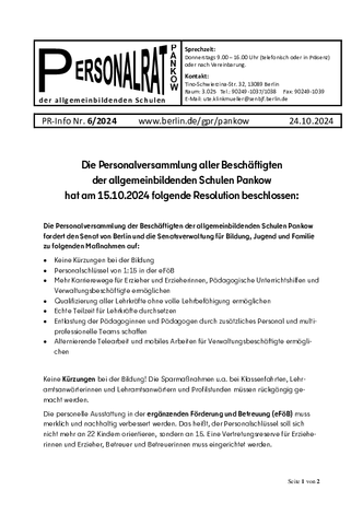 06/2024: Resolution der Personalversammlung 2024