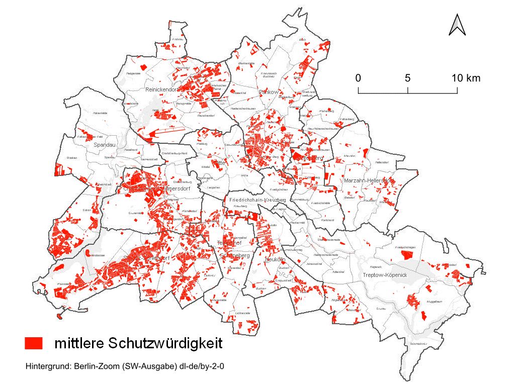 Abb. 12: Flächen der Kategorie „Mittlere Schutzwürdigkeit“ (Bild: Umweltatlas Berlin)