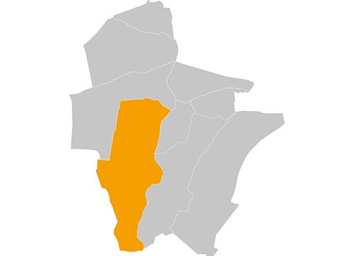 Bezirkskarte von Marzahn-Hellersdorf mit markierter Fläche für Biesdorf