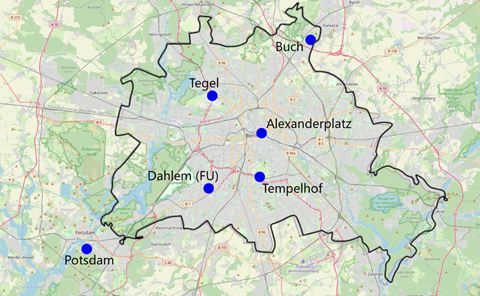 Abb. 1: Standortübersicht der ausgewerteten Klimastationen