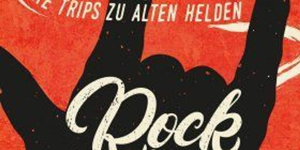 Die farbige Abbildung zeigt den Umschlag des der musikalischen Lesung zu Grunde liegenden Buches: eine stilisierte schwarze Hand zur „Pommesgabel“ geformt (Musikergruß), vor rot/ orangem Hintergrund mit champagnerfarbener Schrift des Buchtitels und des Namens des Autors.