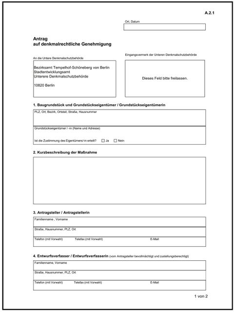 Antragsvordruck denkmalrechtliche Genehmigung