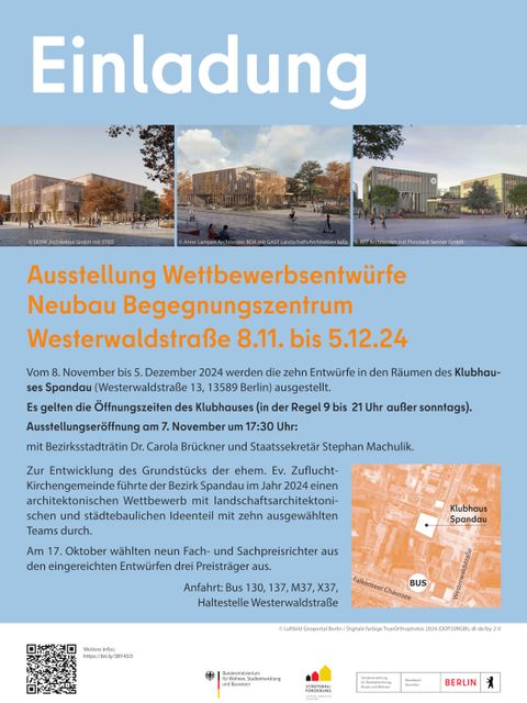 Einladungsplakat zur Ausstellung der Wettbewerbsentwürfe Begegnungszentrum Westerwaldstraße