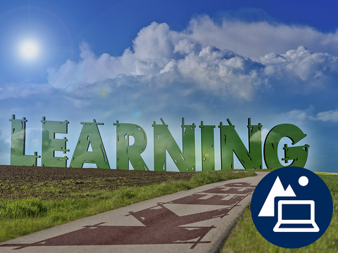 Schriftzug Keep Learning in Landschaft