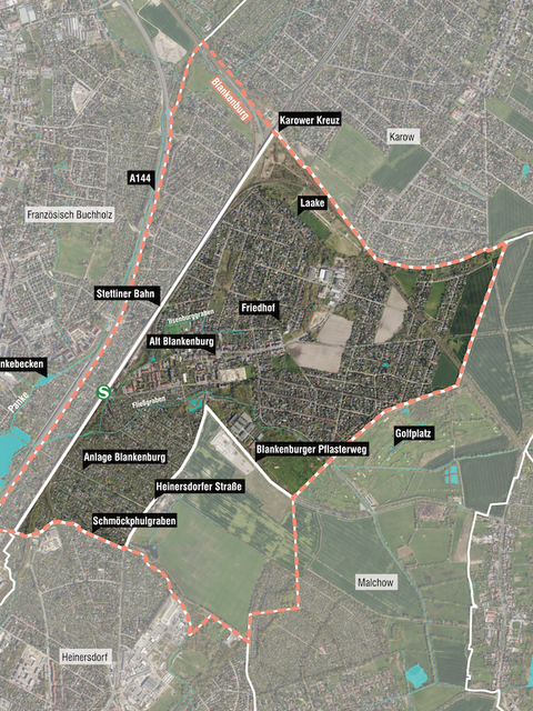 Lage des Betrachtungsraumes Rahmenplan Blankenburg im Ortsteil Blankenburg