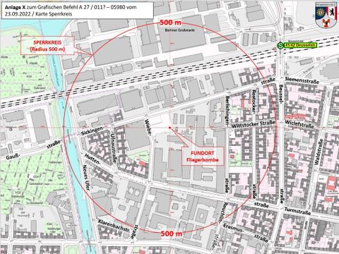 Sperrkreis zur Bombenentschärfung in Moabit West am 26. September 2022