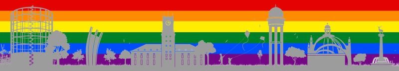 Skyline des Bezirks Tempelhof-Schönenerg mit Regenbogen-Hintergrund