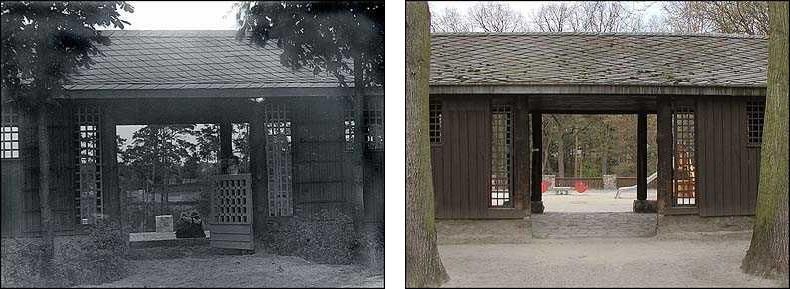 Fotovergleich historisch und heute - Eingang zum Kinderspielplatz auf dem Brixplatz